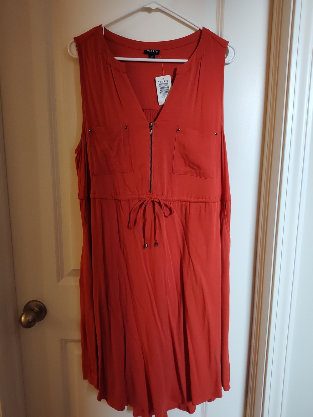 torrid Coral-Red Sleeveless Zip Drawstring Midi Dress